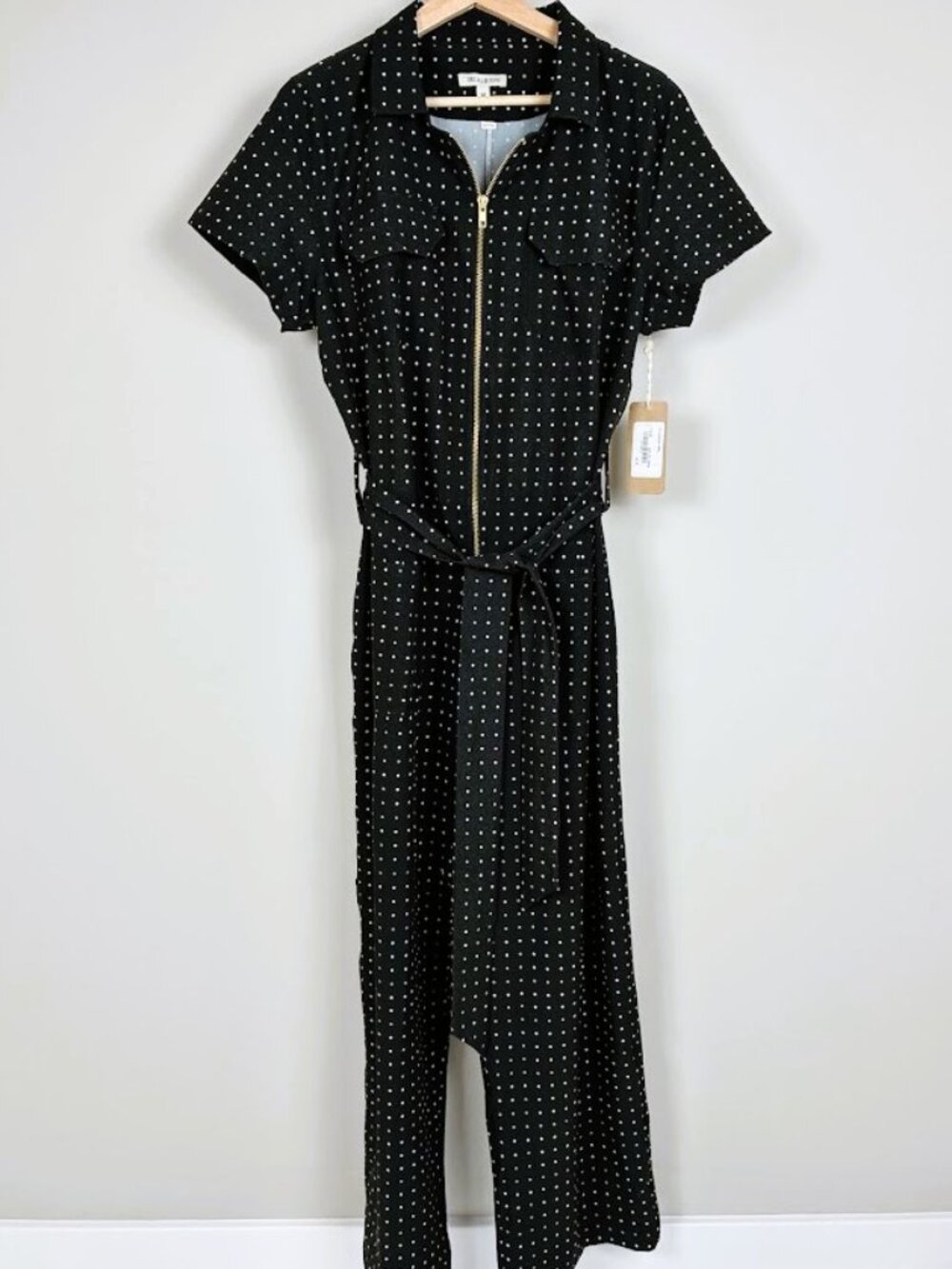 Albion Fit City Jumpsuit in Dotty Black Polka Dot - Size Medium Petite NWT $148 - Picture 3 of 10